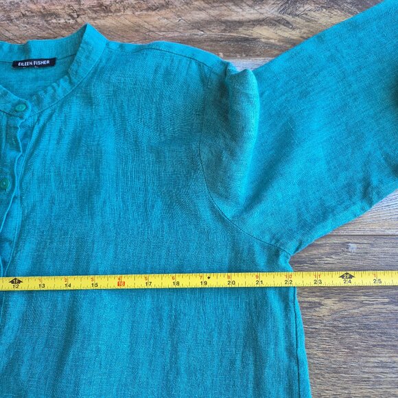EILEEN FISHER Washed Organic Linen Delave Shirt Dress Long Sleeve Green - Picture 14 of 15